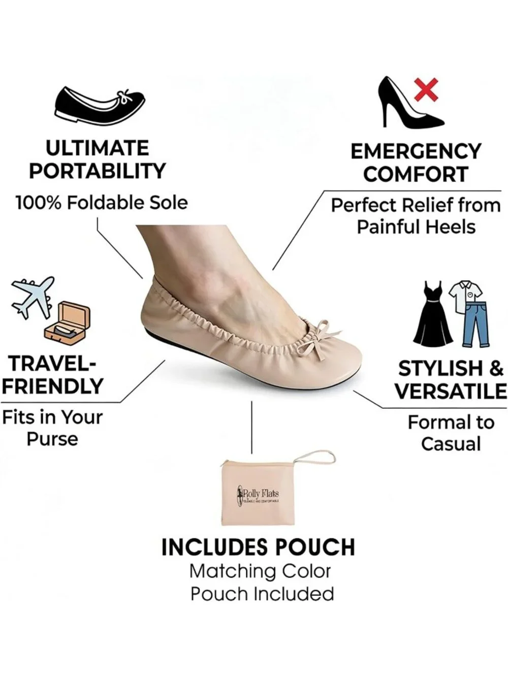 Women's Nude Fit in Your Purse Round Toe Solid Casual Foldable Ballet Flat Shoes